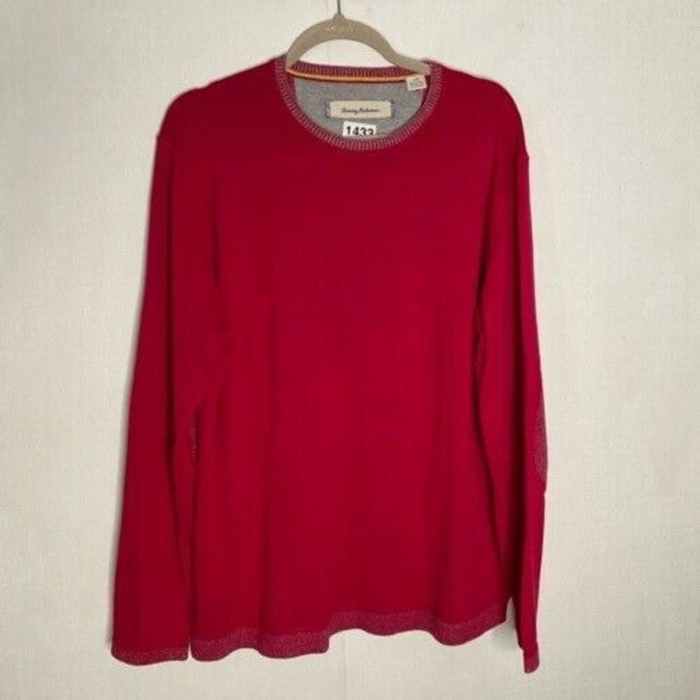 Tommy Bahama Mens‎ Pink/Red Cotton/Cashmere Knit Crewneck Sweater Size L